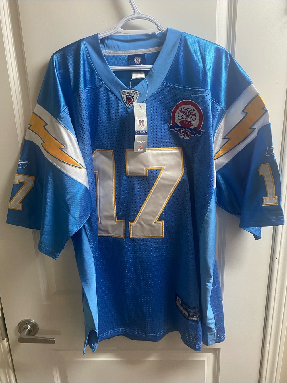 New Reebok On Field Jersey 50th NFL San Diego Chargers Phillip Rivers Sz 52